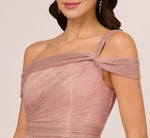 Crinkle Metallic Gown With Asymmetrical Neckline In Petal Gold 4