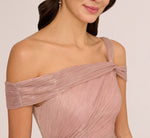 Crinkle Metallic Gown With Asymmetrical Neckline In Petal Gold 5