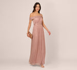Crinkle Metallic Gown With Asymmetrical Neckline In Petal Gold 2