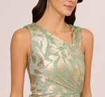 Foil Printed Asymmetric Gown With Ruffled Detail In Sage Gold 4