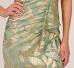 Foil Printed Asymmetric Gown With Ruffled Detail In Sage Gold 5