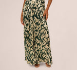 Foil Leaf Short Sleeve Gown With Draped Details In Light Blue Gold 4
