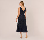 Floral Beaded Ankle Length Sleeveless Gown In Navy 5