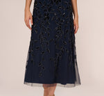 Floral Beaded Ankle Length Sleeveless Gown In Navy 4