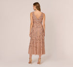 Floral Beaded Ankle Length Sleeveless Gown In Rose Gold 6