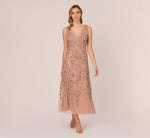 Floral Beaded Ankle Length Sleeveless Gown In Rose Gold 3