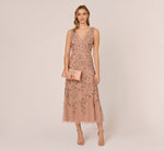 Floral Beaded Ankle Length Sleeveless Gown In Rose Gold 2