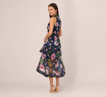 Floral Printed High Low Organza Halter Dress In Navy Multi 5