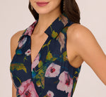 Floral Printed High Low Organza Halter Dress In Navy Multi 3