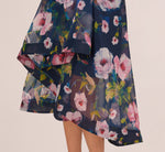 Floral Printed High Low Organza Halter Dress In Navy Multi 4