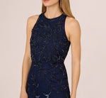 Sleeveless Blouson Mermaid Gown With Jasmine Beading In Light Navy 3
