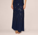 Sleeveless Blouson Mermaid Gown With Jasmine Beading In Light Navy 4