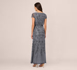 Jasmine Beaded Blouson Gown With Sheer Short Sleeves In Dusty Blue 5