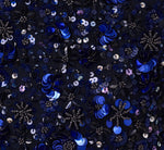 Floral Sequin Sleeveless Ankle Length Dress With Sheer Neckline In Light Navy 6