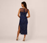 Floral Sequin Sleeveless Ankle Length Dress With Sheer Neckline In Light Navy 5