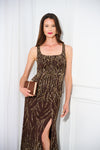Sleeveless Beaded Mermaid Gown With Square Neckline In Chocolate 1