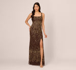 Sleeveless Beaded Mermaid Gown With Square Neckline In Chocolate 3