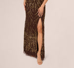 Sleeveless Beaded Mermaid Gown With Square Neckline In Chocolate 5