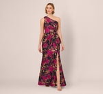 One Shoulder Jacquard Dress In Navy Pink 3