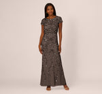 Blouson Short Sleeve Beaded Long Dress In Lead 2