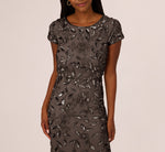 Blouson Short Sleeve Beaded Long Dress In Lead 3
