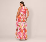 Plus Size Sleeveless Surplice Floral Chiffon Gown In Pink Orange Multi 5