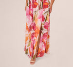 Plus Size Sleeveless Surplice Floral Chiffon Gown In Pink Orange Multi 4