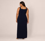 Plus Size Sleeveless Asymmetrical Floral Beaded Jersey Gown In Midnight Multi 5