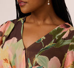 Plus Size Flutter Sleeve High Low Midi Wrap Dress In Brown Multi 3