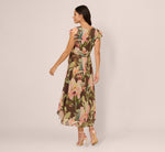 Flutter Sleeve High Low Midi Wrap Dress In Brown Multi 5