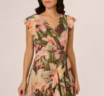 Flutter Sleeve High Low Midi Wrap Dress In Brown Multi 4