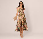 Flutter Sleeve High Low Midi Wrap Dress In Brown Multi 1