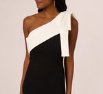 One Shoulder Color Block Bow Gown In Black Ivory 3