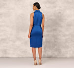 Cowl Neck Cocktail Dress With Front Draped Skirt In Deep Ocean 5