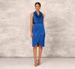 Cowl Neck Cocktail Dress With Front Draped Skirt In Deep Ocean 7