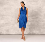 Cowl Neck Cocktail Dress With Front Draped Skirt In Deep Ocean 1