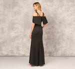 Satin Crepe Column Gown With Beaded Double Strap Details In Black 5