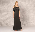 Satin Crepe Column Gown With Beaded Double Strap Details In Black 2