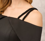 Satin Crepe Column Gown With Beaded Double Strap Details In Black 4
