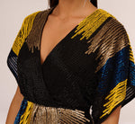 Beaded Faux Wrap Dress With Dolman Sleeves In Black Multi 3