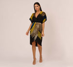 Beaded Faux Wrap Dress With Dolman Sleeves In Black Multi 7