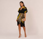 Beaded Faux Wrap Dress With Dolman Sleeves In Black Multi 1