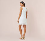 Sequined Trapeze Halter Dress With Feather Trim In Ivory 5
