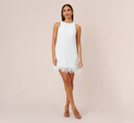 Sequined Trapeze Halter Dress With Feather Trim In Ivory 2