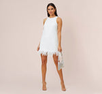 Sequined Trapeze Halter Dress With Feather Trim In Ivory 4