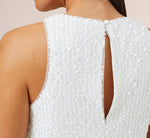 Sequined Trapeze Halter Dress With Feather Trim In Ivory 1