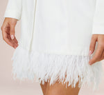 Charmeuse Tuxedo Short Sheath Cocktail Dress With Feather Trim In Ivory 6