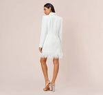 Charmeuse Tuxedo Short Sheath Cocktail Dress With Feather Trim In Ivory 5