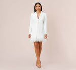 Charmeuse Tuxedo Short Sheath Cocktail Dress With Feather Trim In Ivory 2
