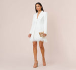 Charmeuse Tuxedo Short Sheath Cocktail Dress With Feather Trim In Ivory 4